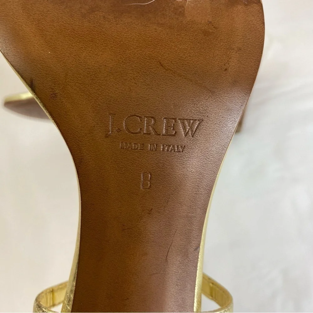 J. Crew “Paige” Metallic Gold Strppy Leather Braided Chunky Heel